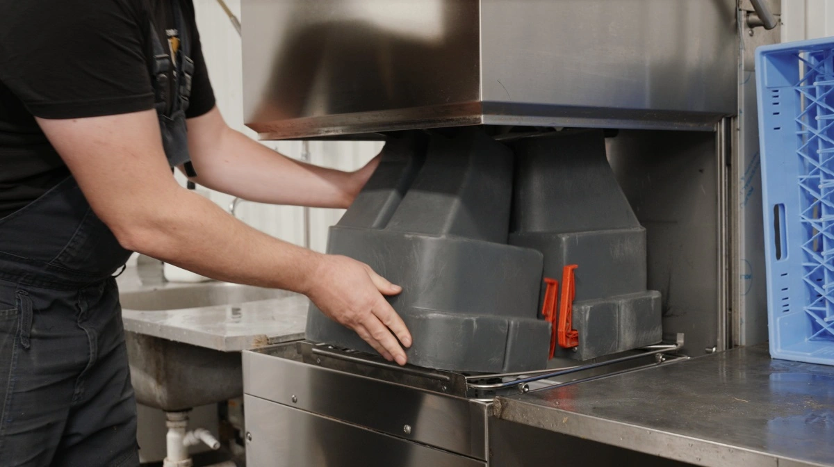 Dihr opvaskemaskinen kører på daglig basis og vasker malkeskåle og sutteflasker med sæbe og høj temperatur, så kalvene ikke får ondt i maven.