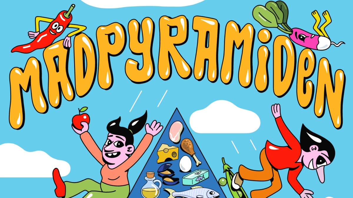 Kunstneren HuskMitNavn har tegnet den nye Madpyramide for Coop. Illustration: HuskMitNavn for Coop amba