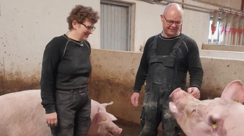 Tanja og Bo Glerup har oplevet en ro i staldene efter deres skift til Topigs Norsin polte. Det giver tid til at »nørde detaljer« på bedriften, fortæller Tanja Glerup (t.v.). Privatfoto