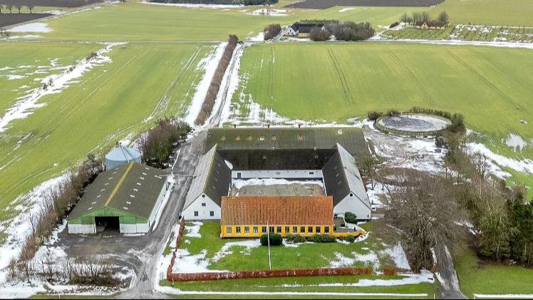Bækkegård ved Nexø på Bornholm er sat til salg for 46,5 millioner kroner. Ejendommen rummer både svineproduktion og omkring 185 hektar jord. Fotos fra salgsopstillingen: Landbrugsmæglerne
