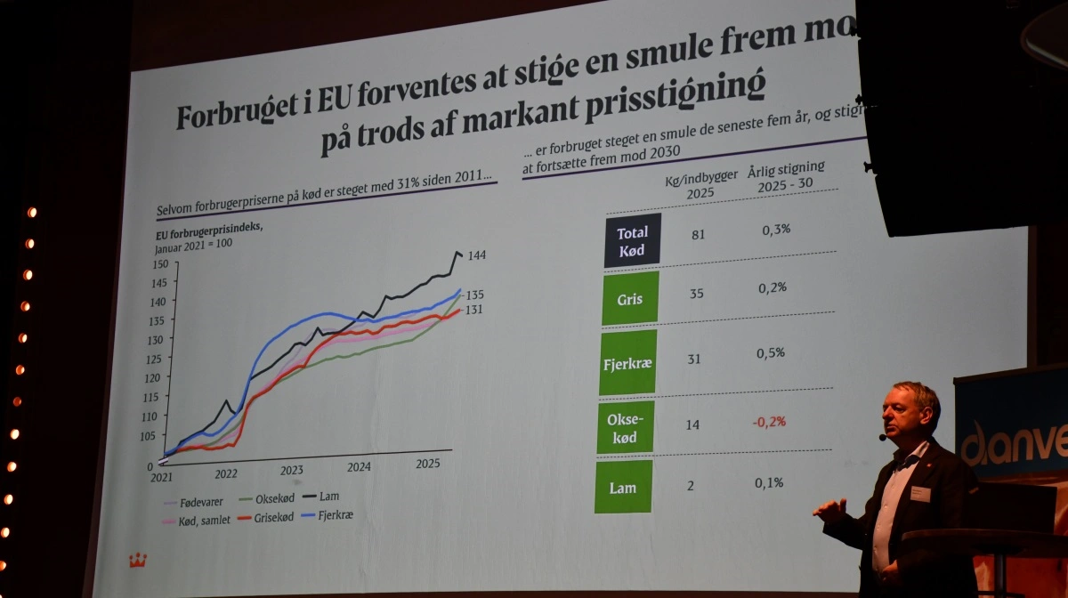 Selvom forbrugerpriserne på kød er steget med 31 procent siden 2011, er forbruget alligevel steget de seneste fem år, og stigningen forventes at fortsætte frem mod 2030, fortalte Niels Duedahl.