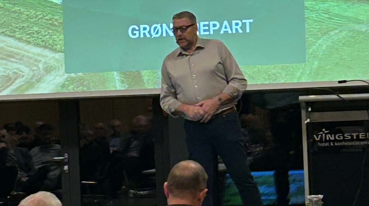 Formand Nis Hjort talte om udfordringerne med kvælstofreguleringen på Vejle-Fredericia Landboforenings generalforsamling.