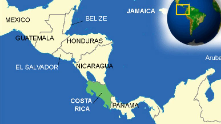 Costa Rica ligger i Mellemamerika og er stort set på størrelse med Danmark både i areal og antal indbyggere, men med større landbrugsareal end Danmark.