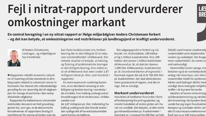 Læserbrev i Effektivt Landbrug den 4. april 2026.