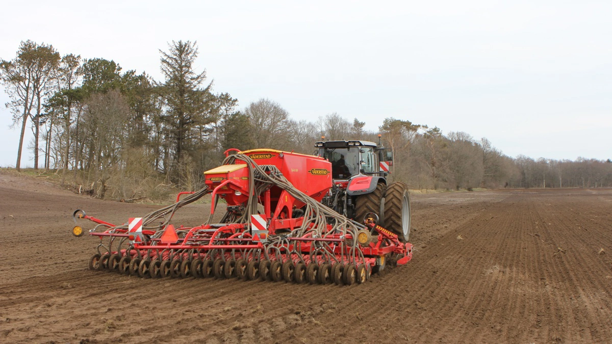 På Väderstad Spirit-såmaskinen er såslangerne afmonteret på hvert andet såskær - dermed sås alle afgrøder på 25 centimeters rækkeafstand. 