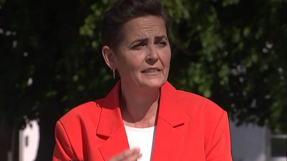 Pia Olsen Dyhr præsenterede sprøjteforbuddet under pressemødet. Foto: Screendump: DR