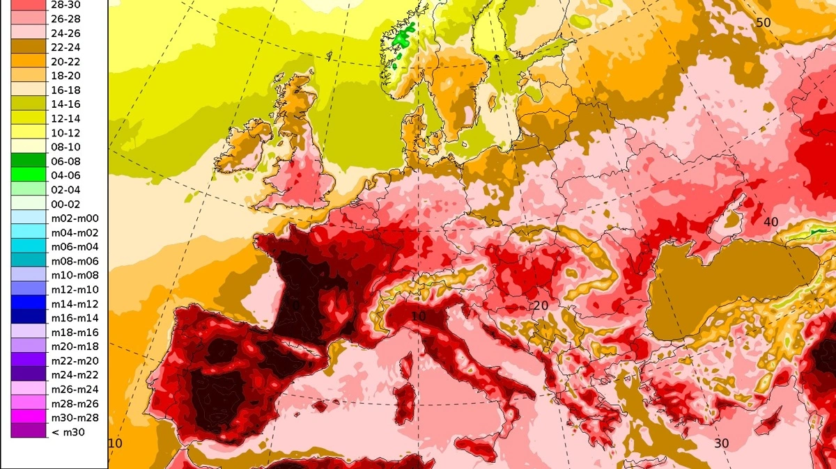 Antallet af hedebølgedage i Danmark kan stige fra omkring to dage om året til omkring fem dage om året ved slutningen af århundredet, viser DMI's Klimaatlas. Illustration: DMI