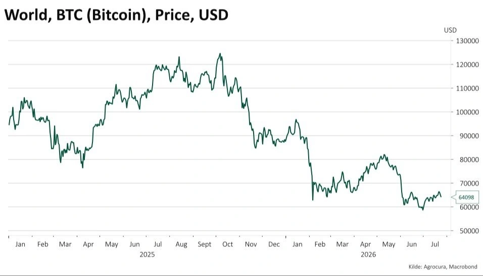 Udvikling i kursen på bitcoin siden januar 2025.