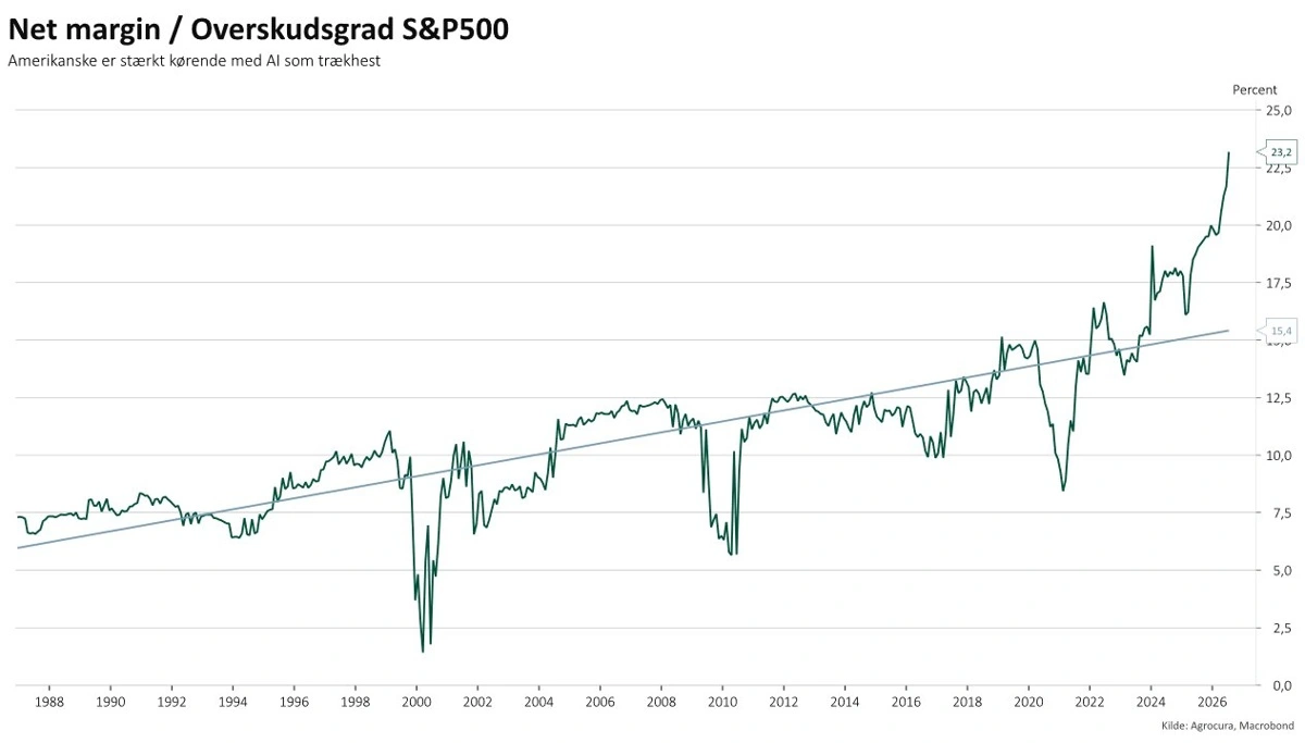 Virksomhederne i USA har aldrig været mere profitable. Derfor kan der være mere afkast i aktierne.
