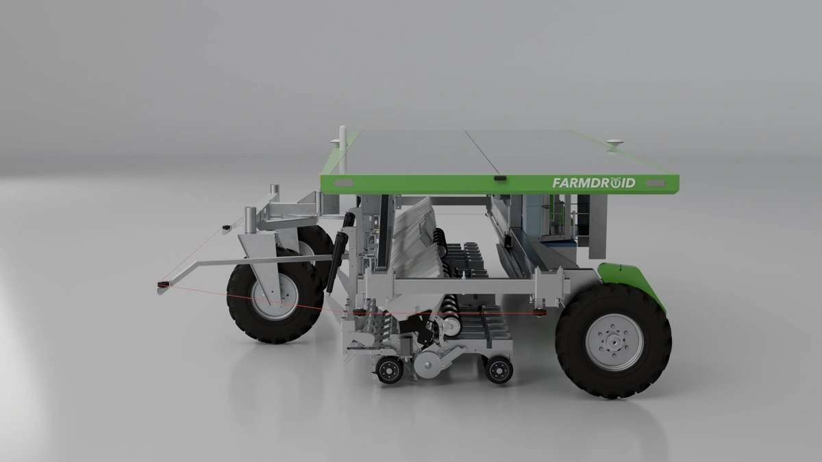FarmDroid FD60 drives af strøm fra solpaneler og en såkaldt Range Extender, som er benzindrevet. 