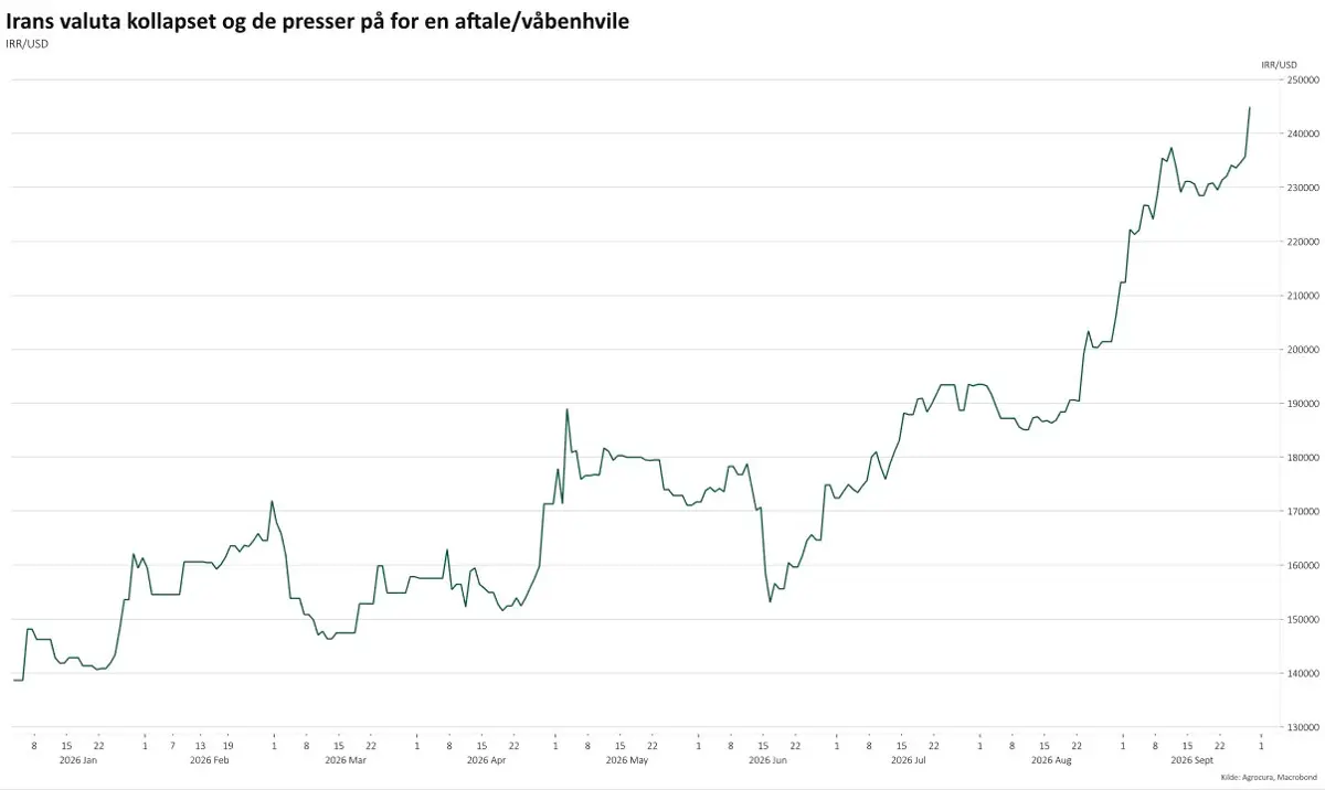 Den iranske valuta er markant svækket over for blandt andet dollar og driver inflationen massivt op i Iran. 
