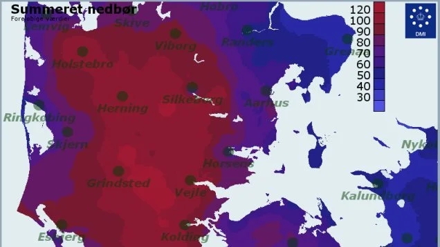 Det er det centrale og sydlige Jylland, der har fået mest regn i februar. Kilde: DMI

