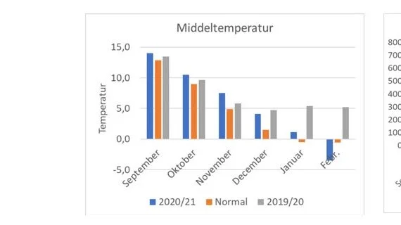 Vinterens vejrdata målt ved Odense af DMI.