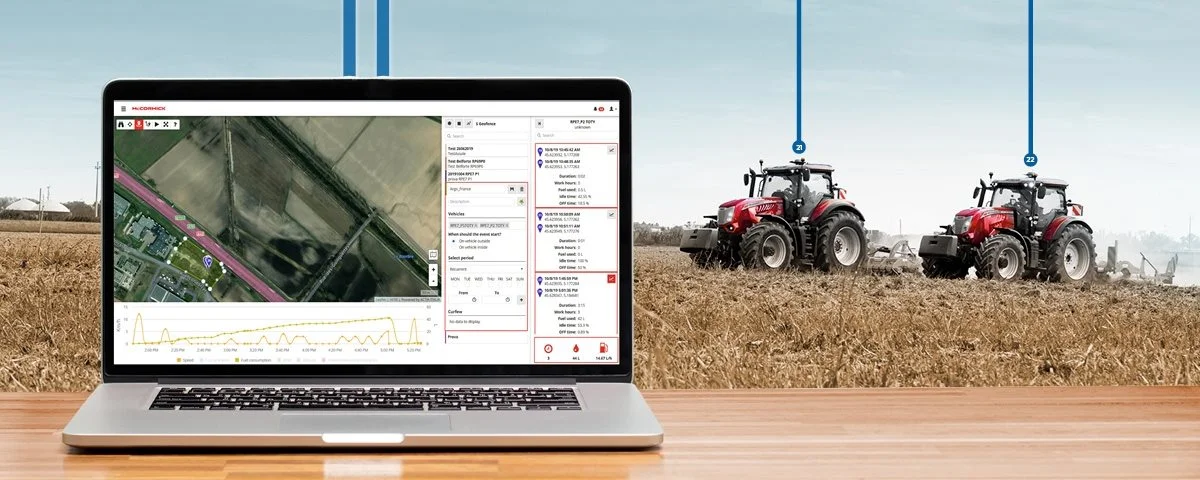 McCormick Fleet Management giver fuld kontrol over traktorens ydeevne, hastighed, motoromdrejninger, timeforbrug og en række andre parametre i realtid.