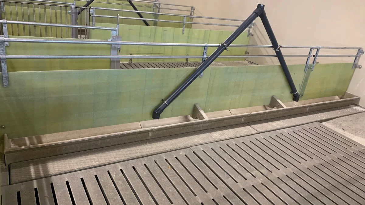 Det er disse krybbeelementer med påmonteret polymerkrybber med vægstøtter, der er en af frugterne af de to virksomheders samarbejde. Foto: IBF Sunds Agro