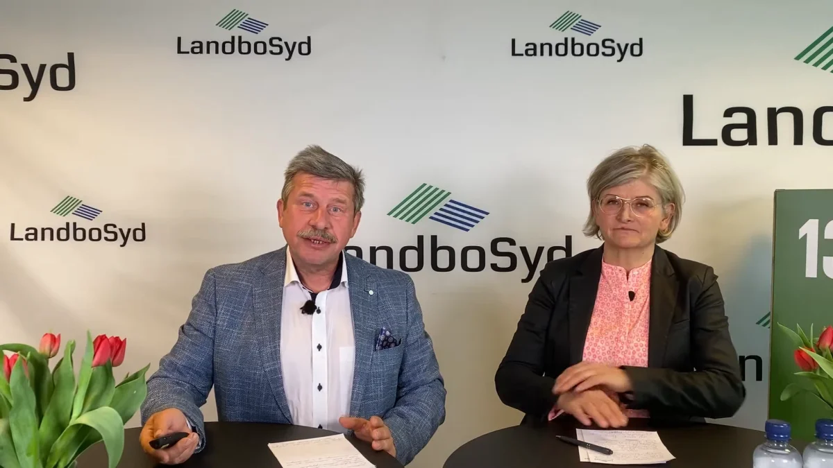 Formand Mogens Dall og næstformand i LandboSyd, Ingrid van den Hengel ved medlemsmødet i LandboSyd, der grundet corona-situationen blev holdt online. Foto: John Ankersen

