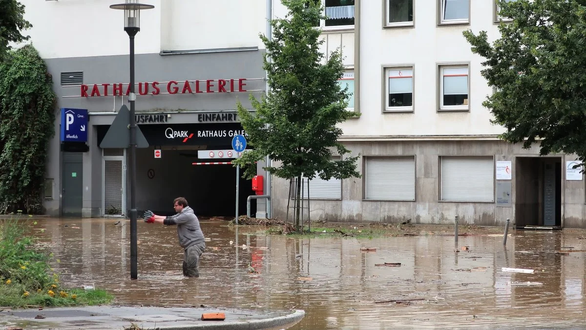 Der er fortsat byer i Tyskland, der er alvorlig ramt af oversvømmelser flere dage efter det voldsomme regnskyld, der ramte den vestlige del af landet samt Belgien, Holland og Luxemborg i sidste uge. Her i byen Hagen i Nordrhein-Westfalen. Foto: Creative Commons/Wikipedia