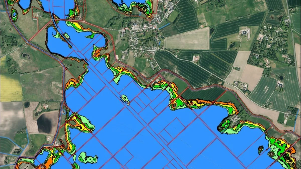 Naturopretningen kommer til at fylde 600 hektar, hvoraf den største del bliver en lavvandet sø. Her ses plantegningen for projektet. Foto: Naturstyrelsen