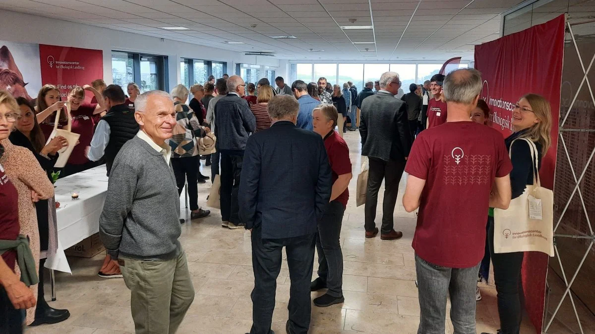 Medarbejdere, samarbejdspartnere, landmænd og andre med tilknytning til økologien var mødt op, da Innovationscenter for Økologisk Landbrug onsdag blev officielt landbrug. Foto: John Ankersen