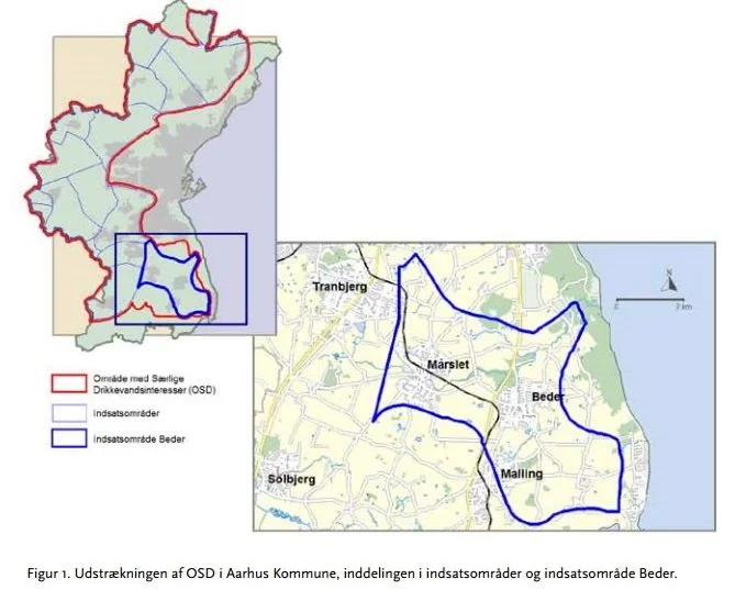 Her billedet af området, hvor Aarhus Kommune via en indsatsplan har udstedt forbud mod brug af pesticider. 