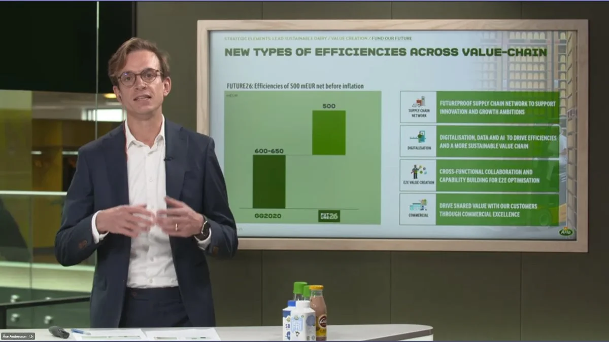 Arlas finansdirektør, Torben Nyholm Dahl, præsenterede i går en ny fem-årig strategiplan for Arla, som indeholder et nyt effektiveriseringsprogram. 