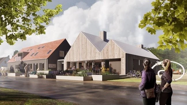 Sådan kommer det fremtidige Halkær Kro Mad og Kulturhus til at se ud. Visualisering: Arkitekterne Kjaer & Richter