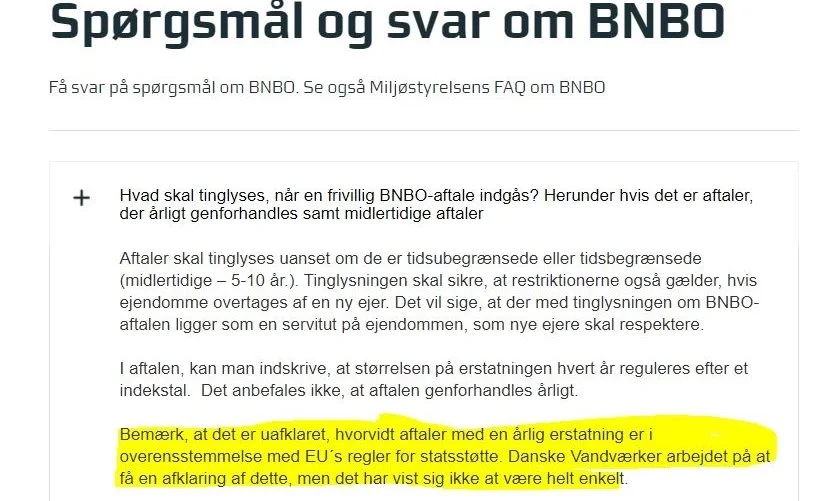 Her markeret tekst på Danske Vandværkers hjemmeside, som Bæredygtigt Grundvandsbeskyttelse tolker som en »modvillig indrømmelse« fra Danske Vandværker.