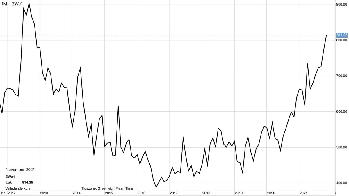 CBOT-hvede i euro pr. ton

Prisen for hvede på afgrødebørsen i Chicago fastholder de stærke takter til trods for gode forhold under såning af vinterhvede og en fin kvalitet af den amerikanske hvede.
