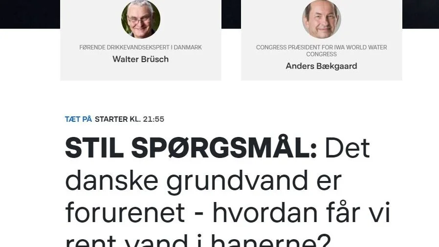 - Jeg ville forvente, at man brugte kilder fra uvildige organisationer, siger Thor Gunnar Kofoed om DR's brug af repræsentanter for Dansk Naturfredningsforening og International Water Association som eksperter til at svare på spørgsmål om pesticider og drikkevand. Illustration: Skærmdump fra DR's hjemmeside