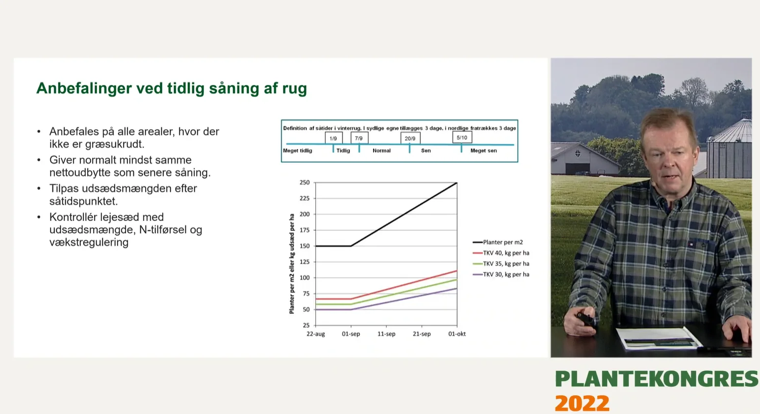 Ved tidlig såning som alternativ til efterafgrøder er vinterrug den mest velegnede afgrøde, fortalte landskonsulent Leif Hagelskjær på et webinar ved Plantekongres 2022. Skærmdump