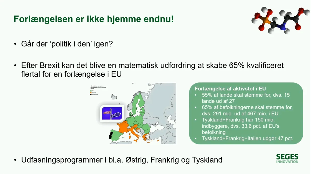 Forlængelsen af glyphosats godkendelse er ikke hjemme endnu. På kortet har de orange lande meldt ud, at de i alle tilfælde vil udfase glyphosat - uanset at EUs rapport totalt har frikendt midlet. Kilde: Seges