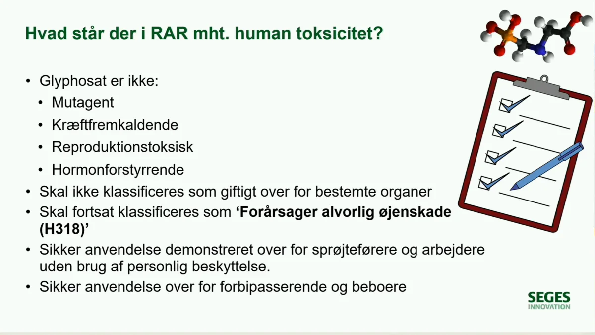 Hvad står der i EUs RAR-rapport om giftighed og sygdomsfremkaldelse fra glyphosat?