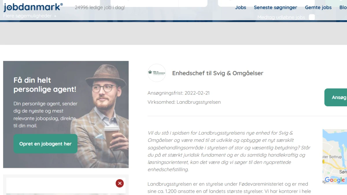 Her ses Landbrugsstyrelsens jobannonce.