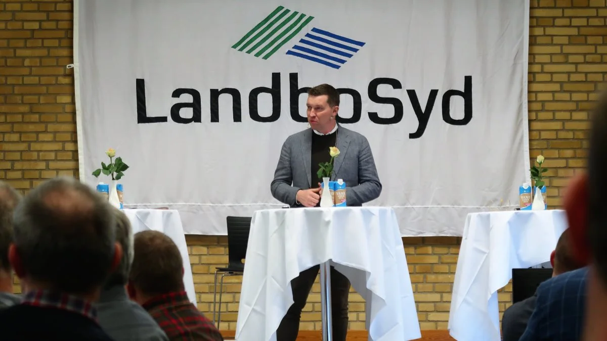 Formand for Landbrug & Fødevarer, Søren Søndergaard orienterede inden generalforsamlingen om aktuelle politiske emner.