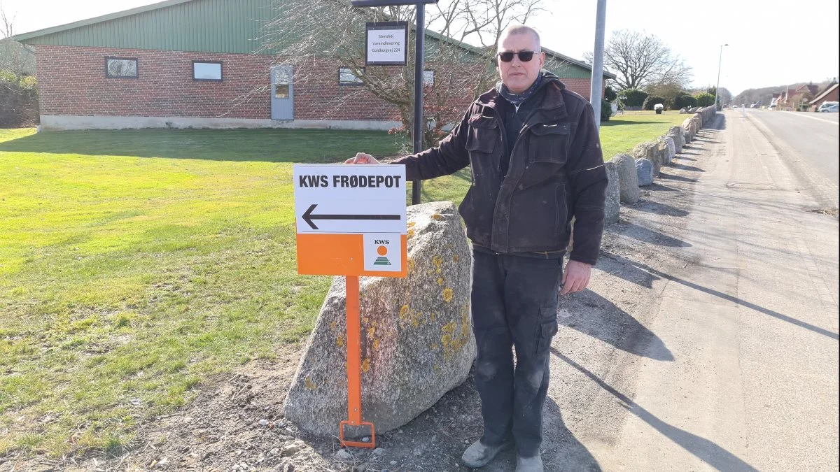 Frødepot og selvafhentningslager hos roedyrker Lars Rubæk ved Guldborg.