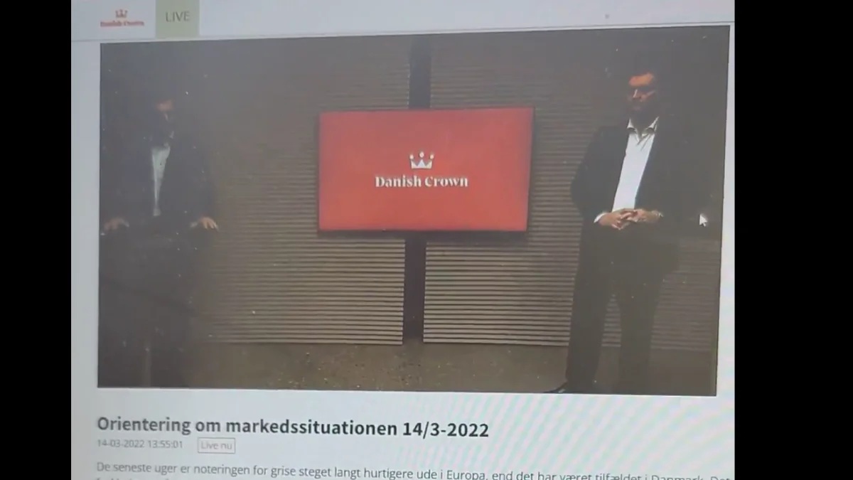 Danish Crown holdt onlinemøde for svineproducenter den 14. marts, hvor koncerndirektør Jais Valeur (th.), suppleret af formanden Erik Bredholt,  orienterede om markedssituationen. Foto: Privatfoto