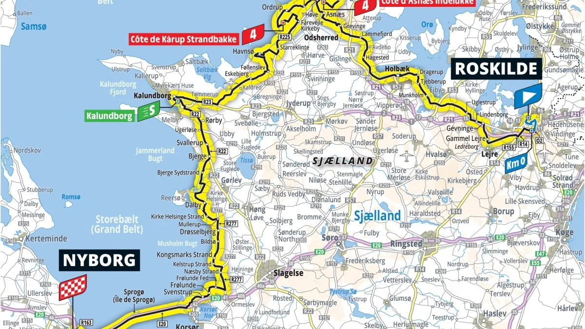 2. etape af Tour de France går fra Roskilde til Nyborg, gennem store dele af Odsherred. Kilde: Letourcph.dk
