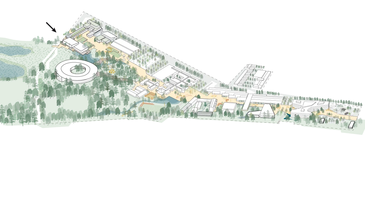 Skitse over den nye version af Agroskolen i Herning, der samtidig skifter navn til Midt- og Vestjyllands Landbrugsskole.