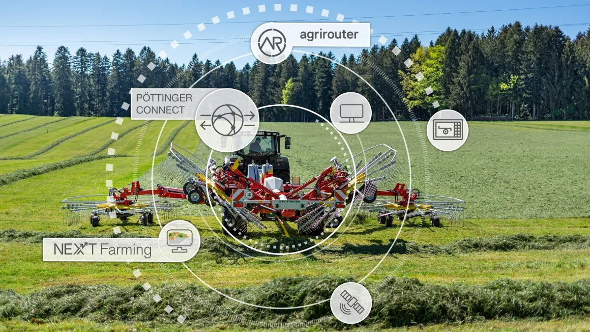 Pöttinger Connect er et certificeret system til dataoverførsel med Agrirouter, der anvendes som internetbaseret dataudvekslingsplatform. Pressefoto