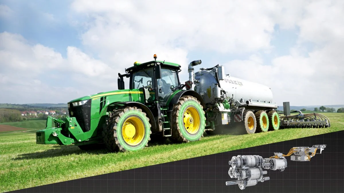 På Roskilde Dyrskue vil man kunne se den nye eAutoPowrTM-transmissionsstyring fra John Deere (nederst på billedet).
