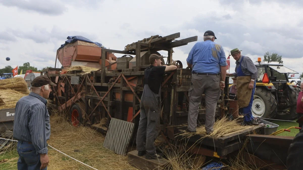 Ved dyrskuet i 2019 blev langhalmsmaskinen vist frem første gang. I år har Motor- og Veterantraktorklubben den med igen. Arkivfoto: Erik Hansen