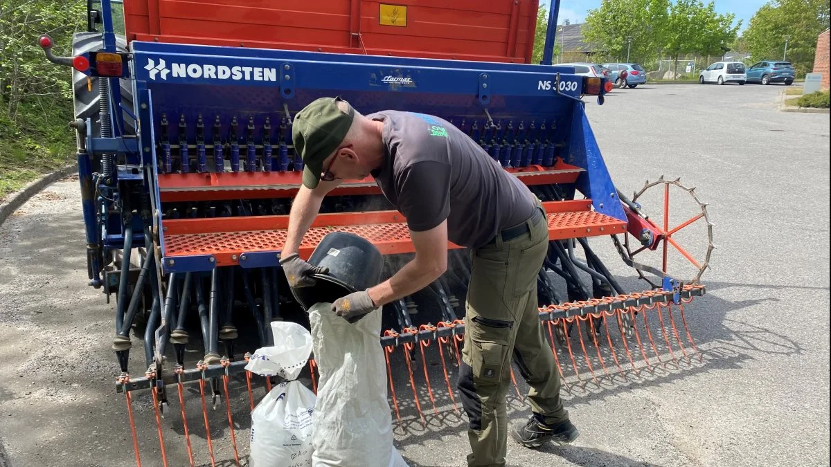 Kjeld Andreasen, planteavlsassistent fra Djursland Landboforening, er lige nu i fuld gang med såmaskinen. 