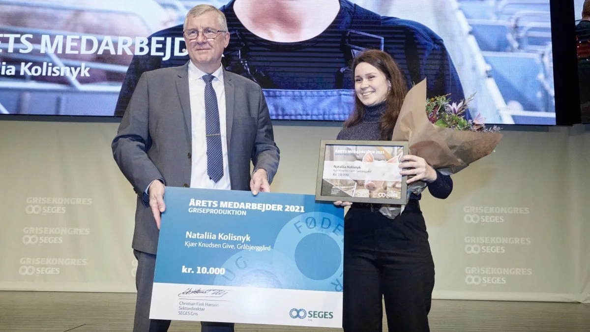 I 2021 var det Nataliia Kolisnyk, der løb med prisen »Årets medarbejder i griseproduktionen«. Foto: Seges Innovation