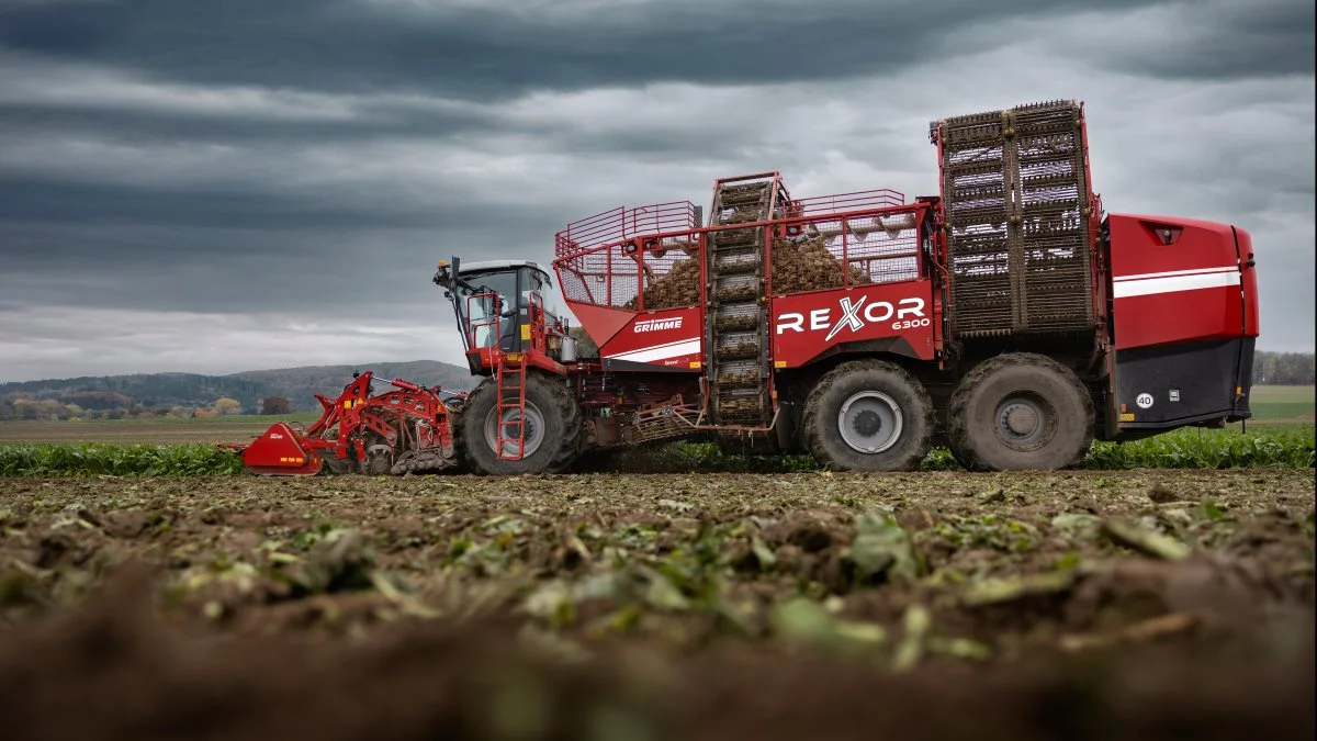 Grimmes Rexor 6300 er blevet opdateret forud for roesæsonen. Roehøsteren har 653 hestekrafter. Foto: Grimme