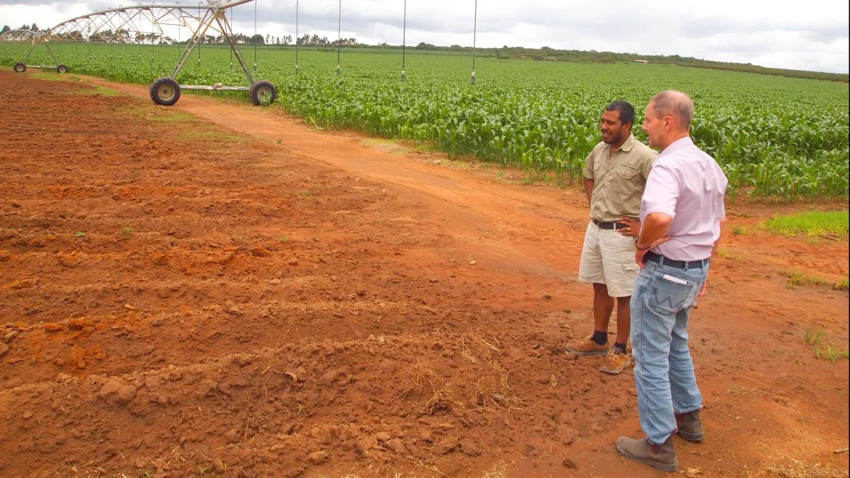 I Tanzania er der mange store, effektive landbrug, som besøges på studieturen med rejseleder Per Østergaard (th), som har et indgående kendskab til landet fra mange besøg.