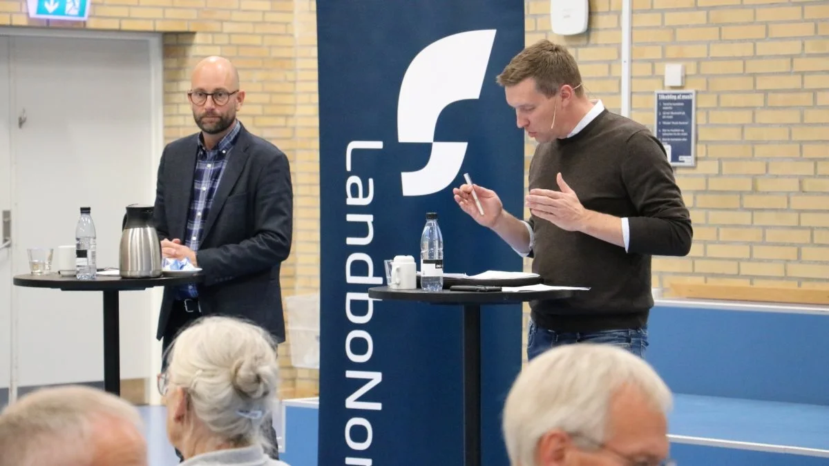 Fødevareminister Rasmus Prehn og formand for Landbrug & Fødevarer, Søren Søndergaard, var klar til debat med de nordjyske landmænd. 