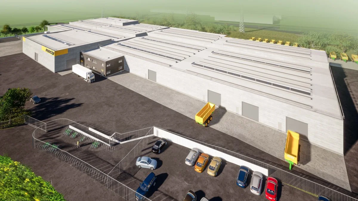 Den nye kommende Joskin-fabrik i Luxembourg, som den ventes at komme til at se ud. Illustration: Joskin Group