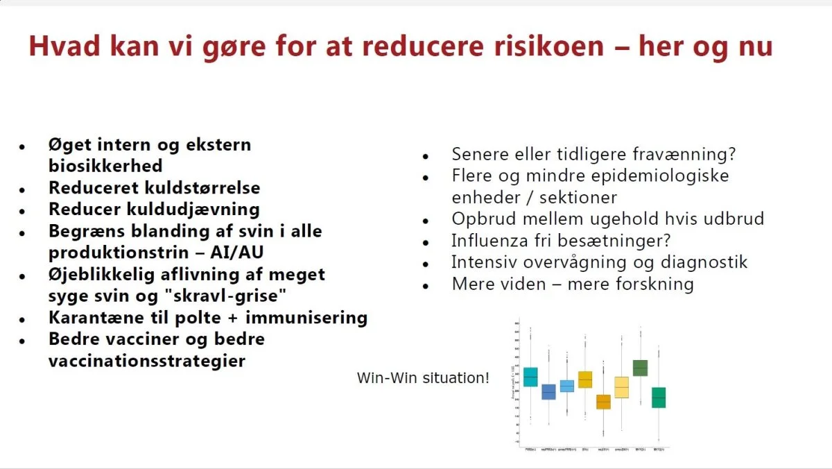 Professor Lars Erik Larsen påpeger en række forholdsregler, man kan gøre i den intensive svineproduktion for at reducere risikoen for virusinfektioner. Kilde: Professor Lars Erik Larsen, Københavns Universitet.