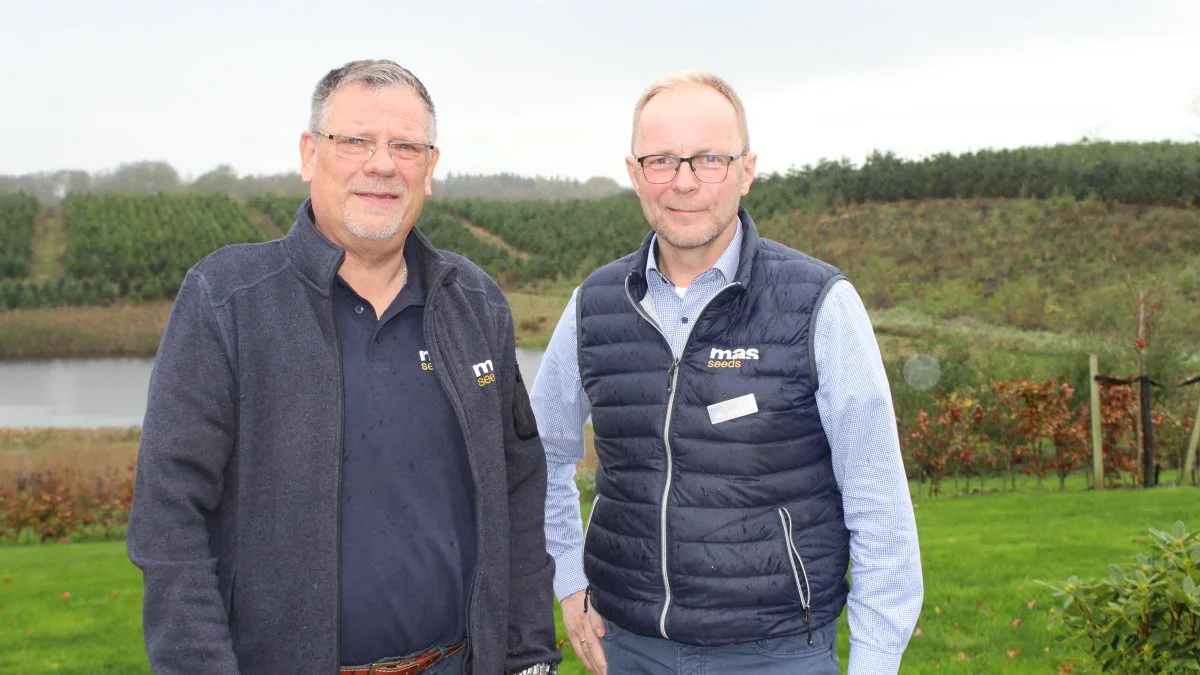 Carsten Paulsen, Rødekro, (tv), er konsulent hos MAS Seeds, og står sammen med tyske Hans-Wilhelm Thomsen for frøaktiviteterne i Danmark og Nordtyskland. Foto: John Ankersen
