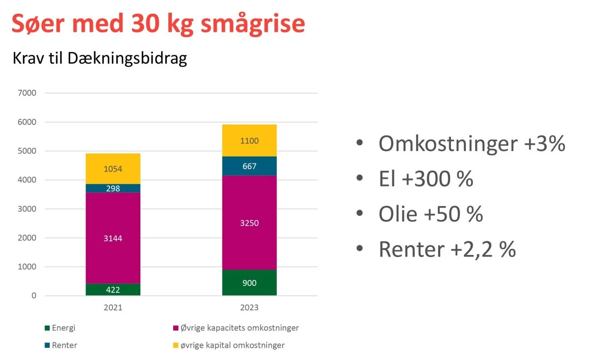 Der er - som det fremgår af skitsen - store stigninger i udgifterne, og det præger selvfølgelig kravet til dækningsbidraget.